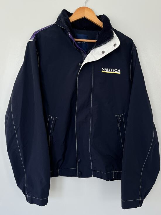 Nautica Other - Nautica Men’s M Blue Purple White Colorblock Sailing Jacket Corduroy Nylon Hood